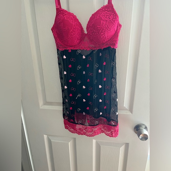 Rampage Pink and Black Lace Chemise - Picture 1 of 5